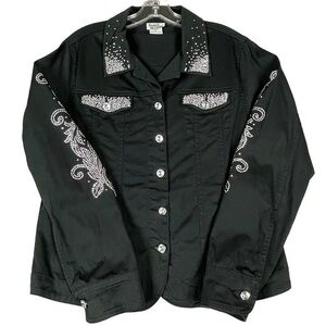 Isaacs Designs Black Denim Jacket Rhinestones Bling Cowgirl Western Rodeo Sz M